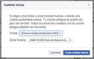 cambio a dolares cuenta publicitaria facebook
